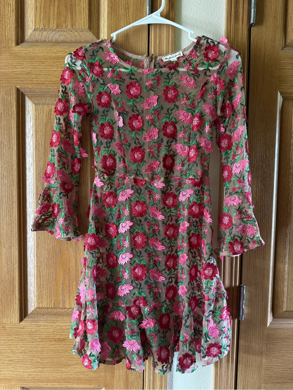For Love & Lemons Girls Floral Embroidered Red & Pink Dress